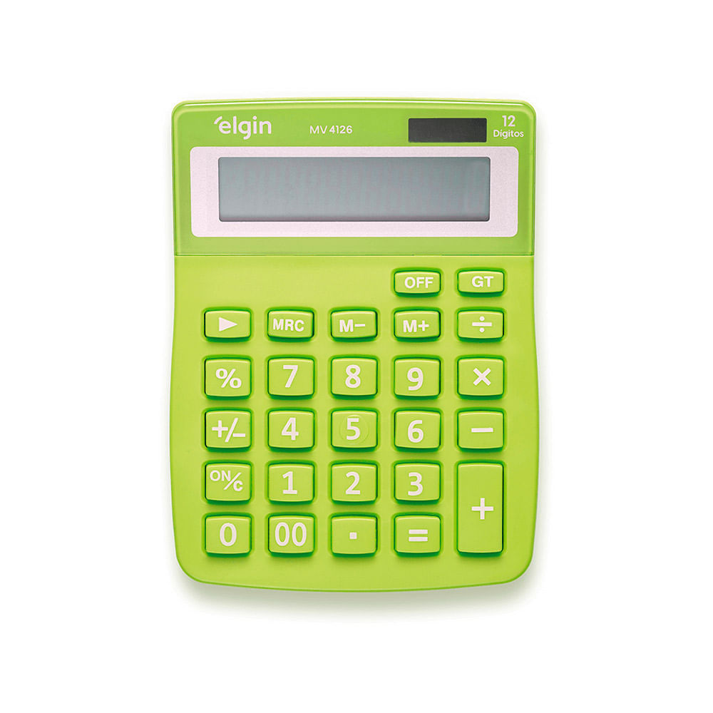 Calculadora De Mesa Visor - Alimentacao Solar E Bateria - Blister Mv4126 Verde