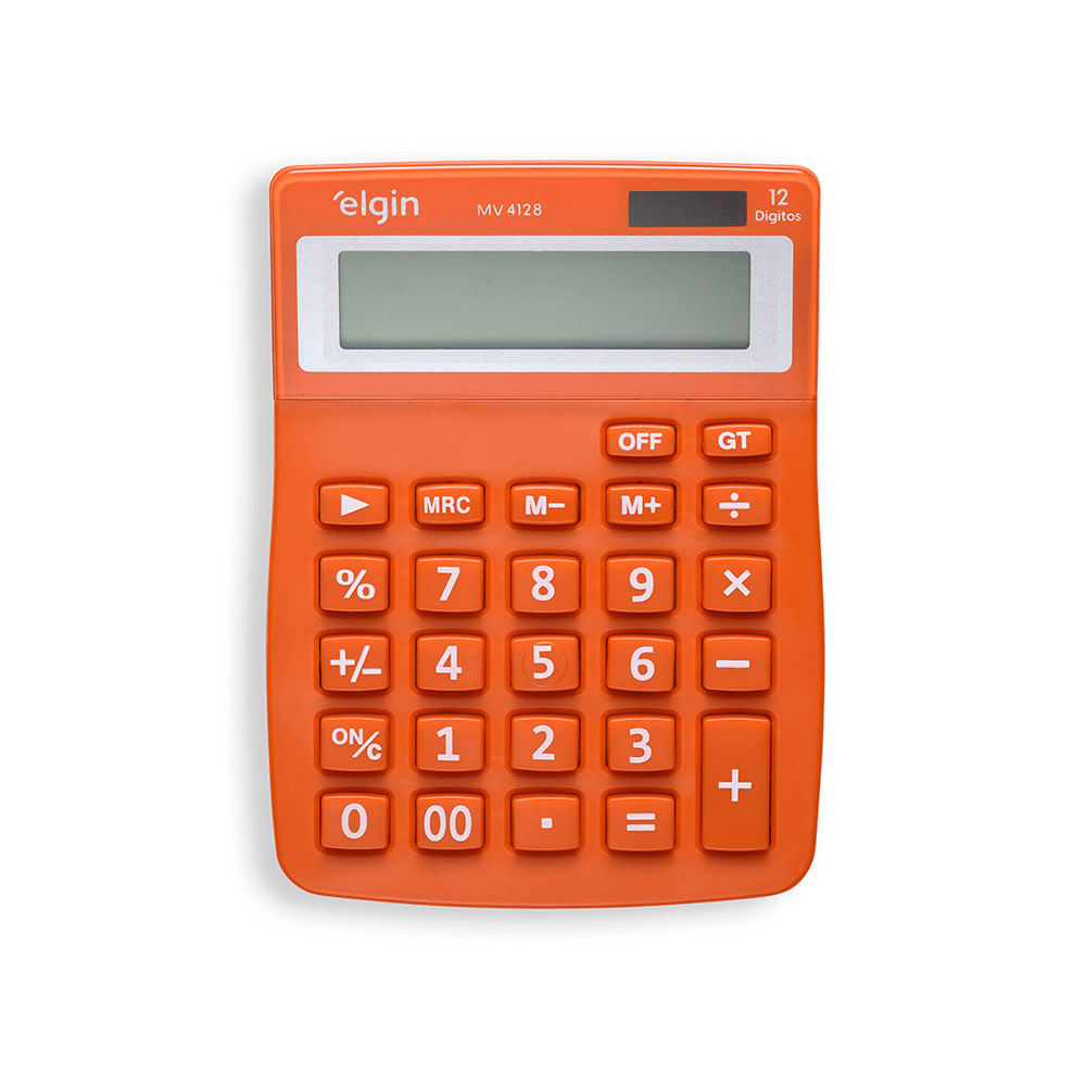Calculadora de Mesa Visor - Alimentacao Solar e Bateria - Blister MV4128 Laranja