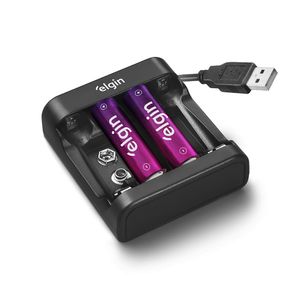 Carregador de Pilhas e Baterias  USB com 2 Pilhas AA 1500mAh recarregáveis