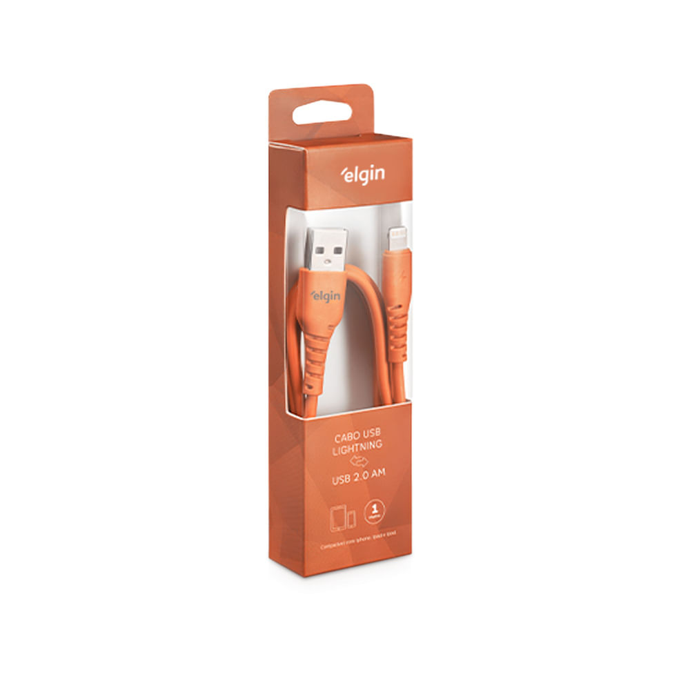 Cabo USB 2.0 Lightning Laranja - 1M 480Mbps Compatível com